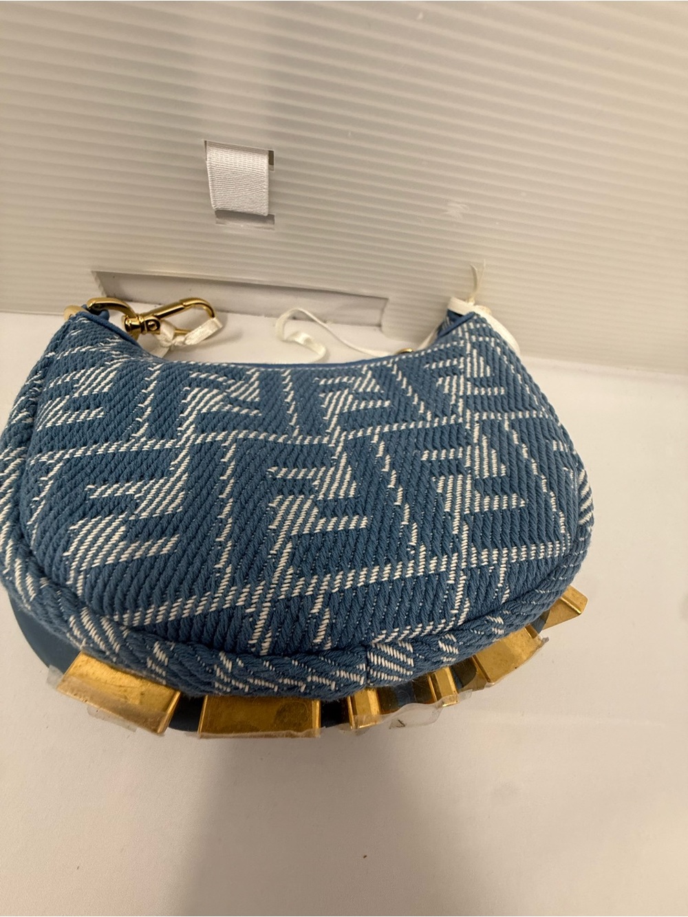 Fendi Blue Monogram Crescent Mini Bag with Gold Accents - Picture 3 of 5